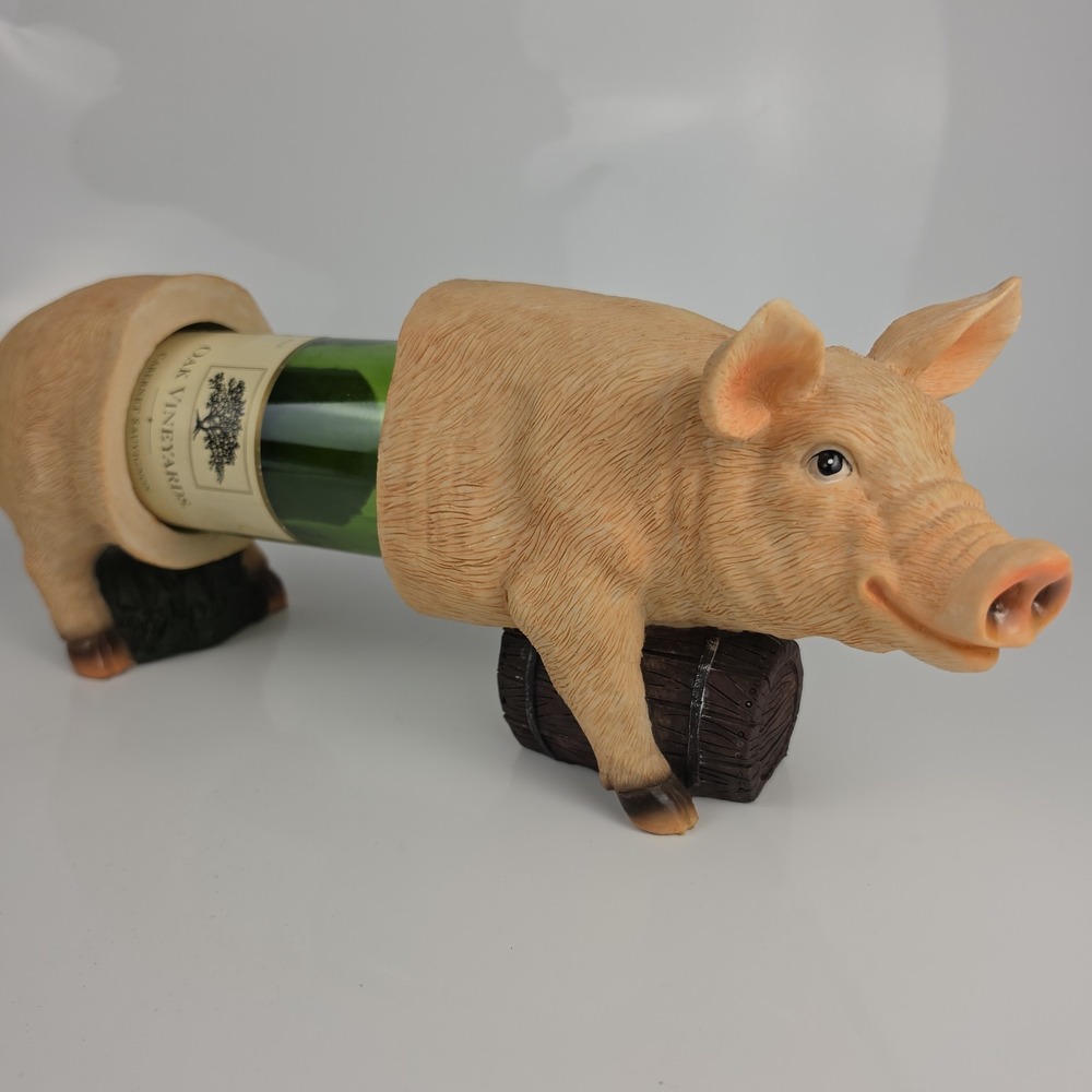 MayRich Pig Wine Bottle Holder Resin Figurine Barrel Farmhouse Kitchen Decor